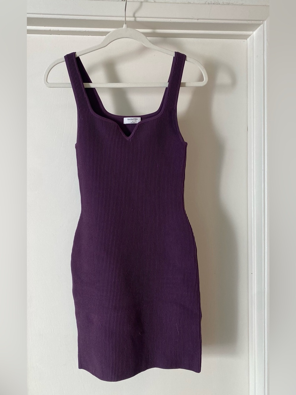 Babaton Ribbed V-Neck Bodycon Dress in Deep Purple - Unknown Brand